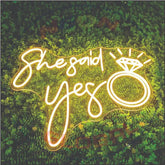 She said yes wedding neon sign with crystal ring